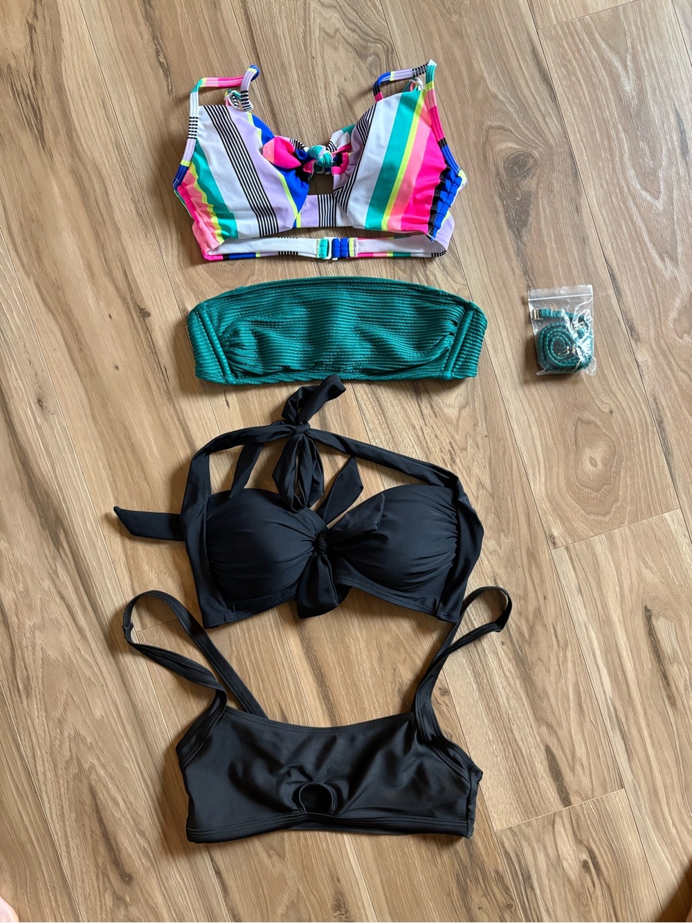 Mixed Bikini Tops Set - Rainbow Stripe, Teal & Black x4 Size Small